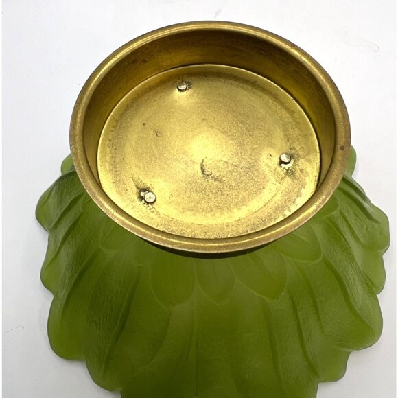 Vtg Green Frosted Glass Candy Dish Footed With Brass Base - Picture 5 of 5